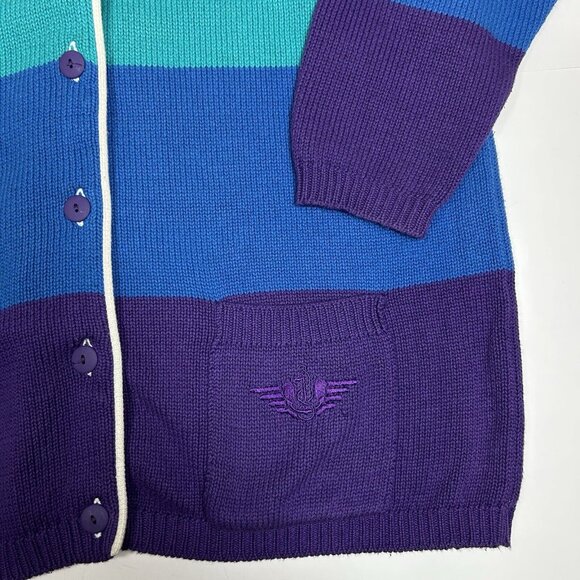 Vtg Dockers Women Heavy Cardigan Sweater Color Block Oversized 100% Cotton Sz M - Picture 4 of 7